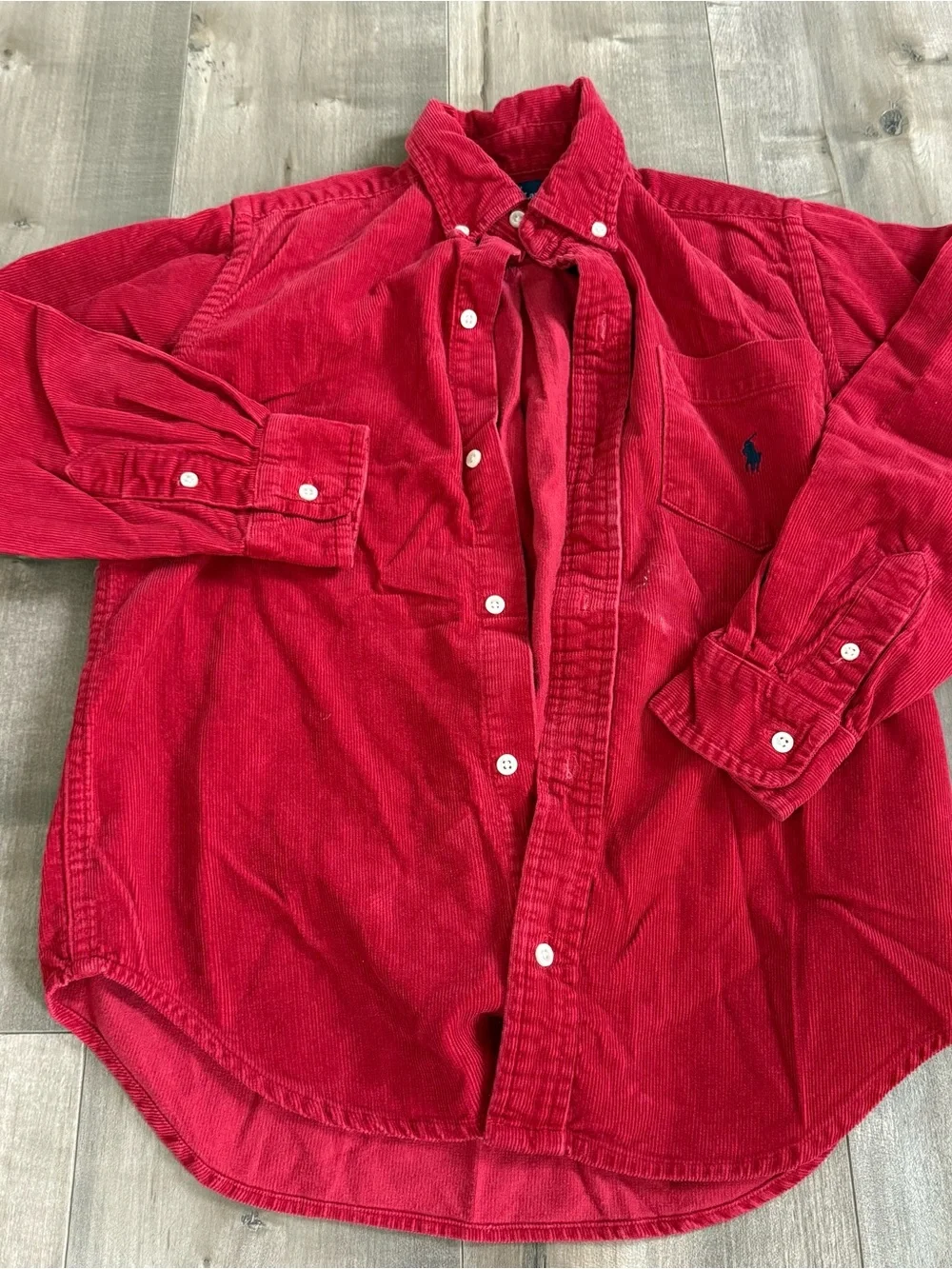 Ralph Lauren Button Down Shirt Corduroy Red Boys 7 Long Sleeve Preppy Warm